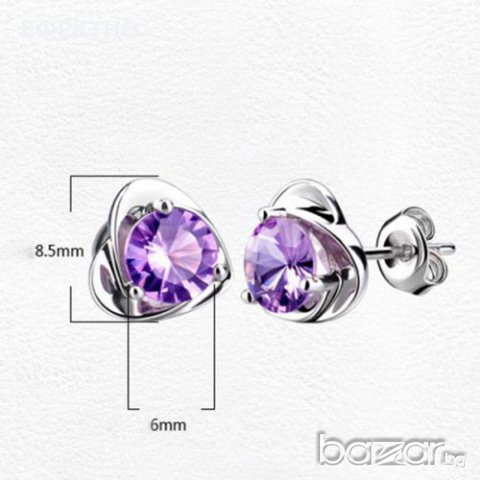 Малки, сребърни дамски обеци с лилави кристали Сваровски, снимка 2 - Обеци - 14746610