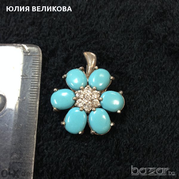 Сребърна висулка  с тюркоаз и циркони, снимка 1