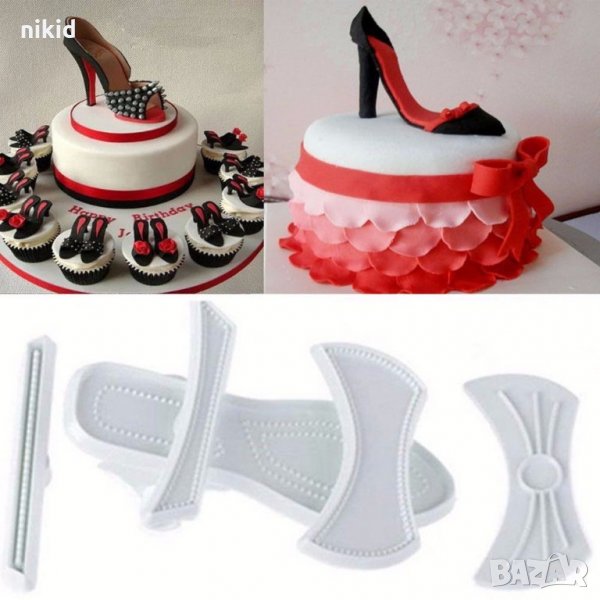 7 части за направа на ГОЛЯМА дамски обувки обувка с пандела сандал токчета форма торта украса фондан, снимка 1