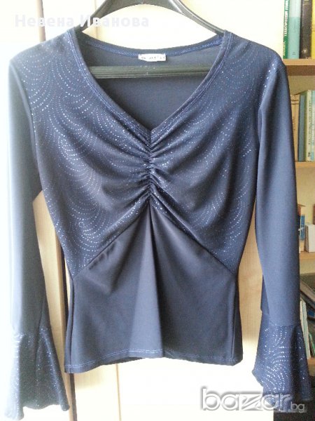 Официална дамска блуза тъмносиня с дълъг ръкав , снимка 1