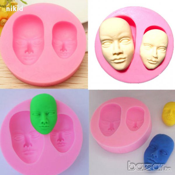 човешко лице 2 лица хора силиконов молд форма калъп украса декор торта фондан шоколад и др, снимка 1