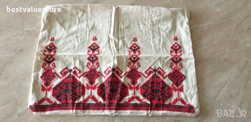 Кремаво-черно-бяла Памучна Ръчно Бродирана Калъфка За Възглавница 57-42см, снимка 1