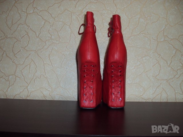 Дамски червени кожени боти на висок ток 16см-тип копито, снимка 4 - Дамски боти - 23181646