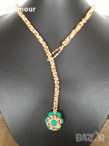 Колие от зелен хаулит и мъниста, снимка 3 - Колиета, медальони, синджири - 19040154