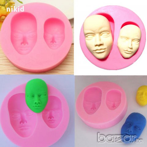 човешко лице 2 лица хора силиконов молд форма калъп украса декор торта фондан шоколад и др