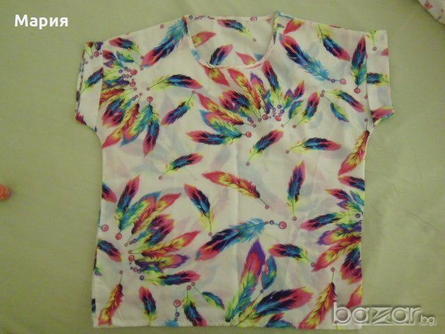Лятна нова блуза с красиви цветни пера за 15 лева, снимка 3 - Туники - 15187936