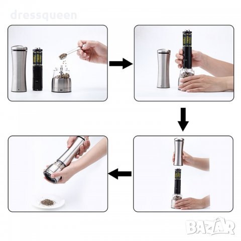 019 Мелничка за черен пипер на батерии, снимка 6 - Други стоки за дома - 23495621