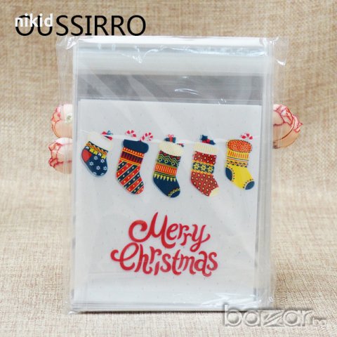 50 бр коледни чорапи прозрачни опаковъчни пликчета торбички за дребни сладки ръчна изработка