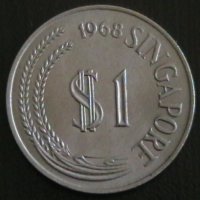 1 долар 1968, Сингапур, снимка 2 - Нумизматика и бонистика - 24856649
