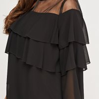 Дамска елегантна черна рокля с волани, снимка 3 - Рокли - 23290904