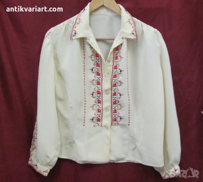 20-те Стара Фолк Арт Копринена Дамска Блуза, снимка 1