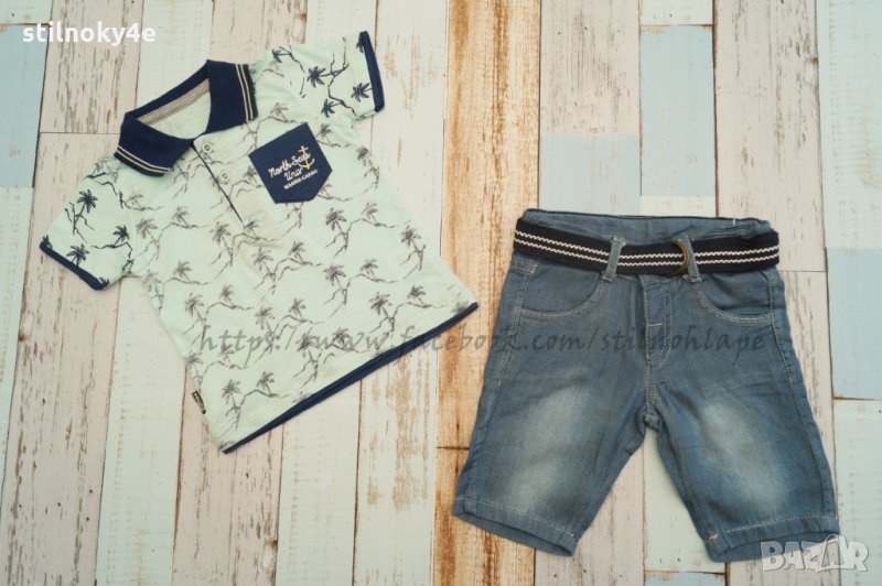 Детски летен комплект за момче/ Дрехи за деца/Къси дънкови гащи за дете/ Тениска за момче , снимка 1