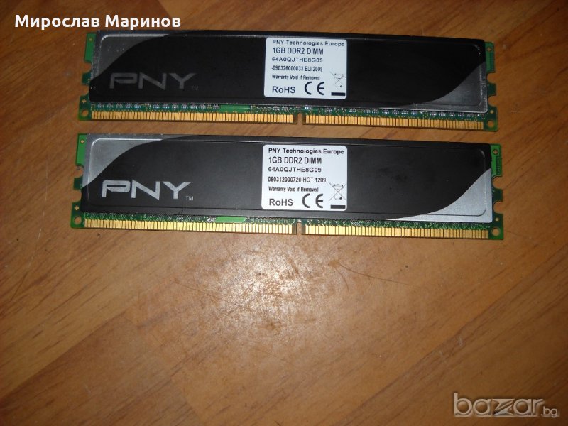 98.Ram DDR2 800 MHz, PC2-6400,1Gb,PNY.Kит 2 Броя, снимка 1