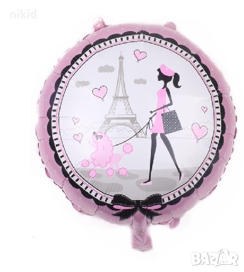 Paris Айфелова кула момиче с пудел фолио фолиев балон хелий или въздух, снимка 1