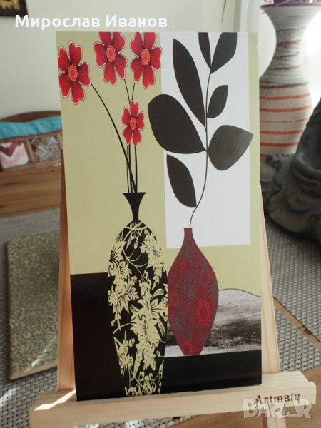 дървена картина с цветя , снимка 1