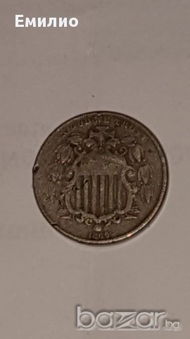 5  Cent 1866 Nickel Cooper  COIN w/raise. RARE, снимка 2 - Нумизматика и бонистика - 16612614
