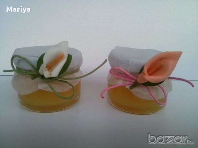  Сватбени подаръчета - декорирано бурканче мед, снимка 3 - Сватбени аксесоари - 10235792