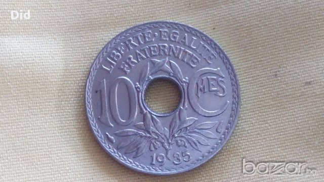 Редка стара френска монета 10 сантима 1935 г., снимка 5 - Нумизматика и бонистика - 15365504