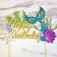 Опашка на Русалка морски брокатен топер Happy Birthday украса за торта рожден ден парти , снимка 3 - Други - 25759547