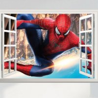 3d Спайдърмен Spiderman Прозорец в стена стикер постер лепенка за стена детска самозалепващ, снимка 1 - Други - 24601551