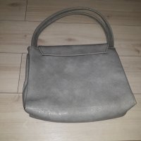 Сива кожена чанта с къси дръжки, снимка 1 - Чанти - 23623449