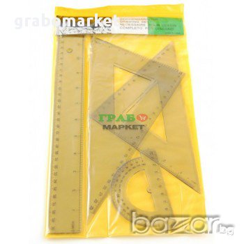 Комплект за чертане от четири части. Включва линия, два триъгълника и транспортир., снимка 1
