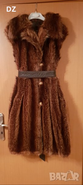 Уникален дълъг кафяв елек от естествен косъм, снимка 1
