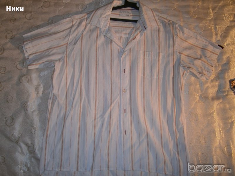 Памучна мъжка риза с къс ръкав - бяла на оранжево райе Xl - 43/44 разм, снимка 1