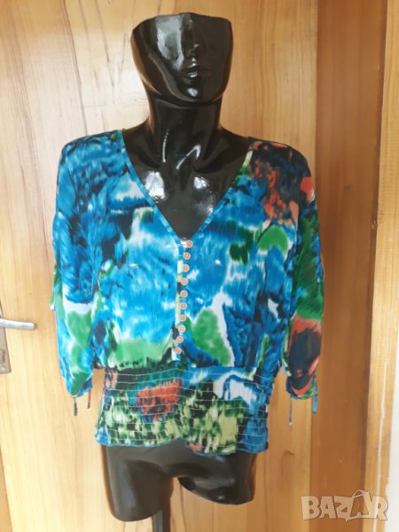 Синя блузка шифон тип прилеп Л, снимка 1