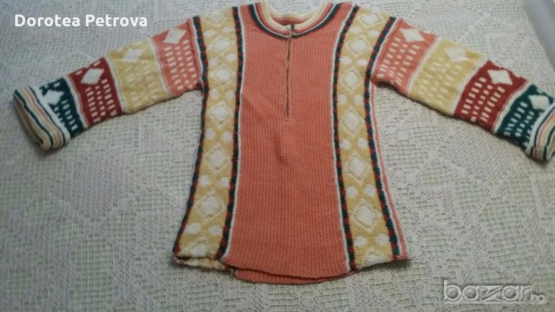 Бутиков вълнен кител с паднал ръкав, ръчно плетиво, снимка 1