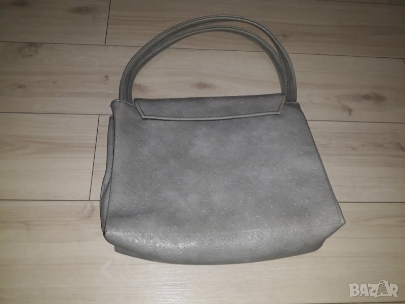 Сива кожена чанта с къси дръжки, снимка 1