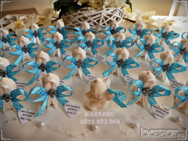 Ангелчета за кръщене - подаръчета за гости, синьо на точки, снимка 1 - Подаръци за кръщене - 17694619
