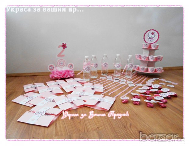 украса аксесоари и покани за детски рожден ден с Хелоу Кити