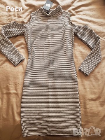 Нова рокля тип поло с голи рамене, дълъг ръкав - размер С , снимка 1 - Рокли - 25151054