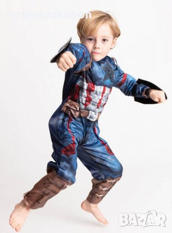 Костюм на Капитан Америка с мускули и щитове за ръцете, снимка 2 - Детски панталони и дънки - 25391488