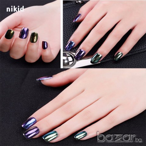 ХИТ !!  цветен прах за нокти пудра  за UV огледален хромиран  ефект блясък пигмент маникюр, снимка 12 - Декоративна козметика - 15360330