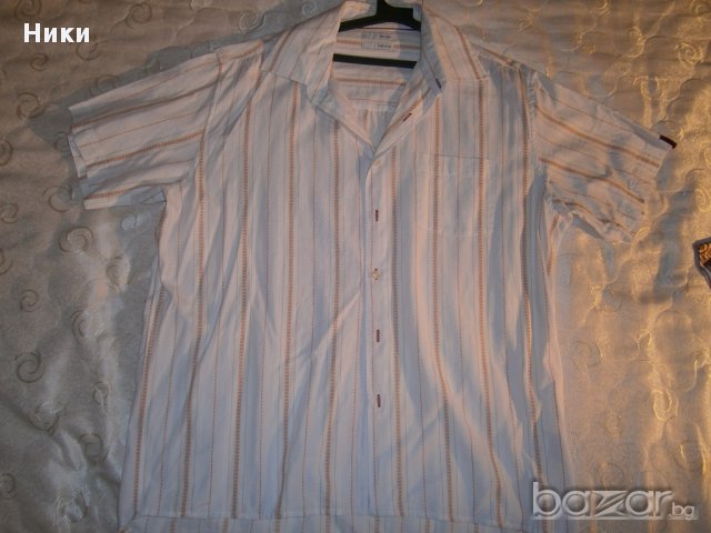 Памучна мъжка риза с къс ръкав - бяла на оранжево райе Xl - 43/44 разм