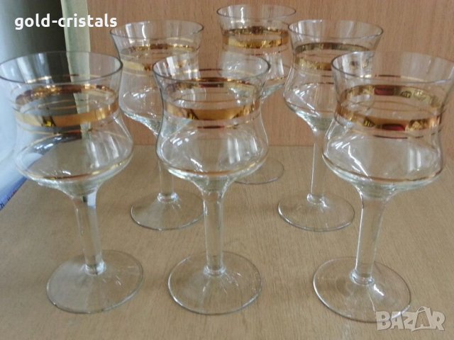 Стъклени чаши с златен кант, снимка 6 - Антикварни и старинни предмети - 25547637