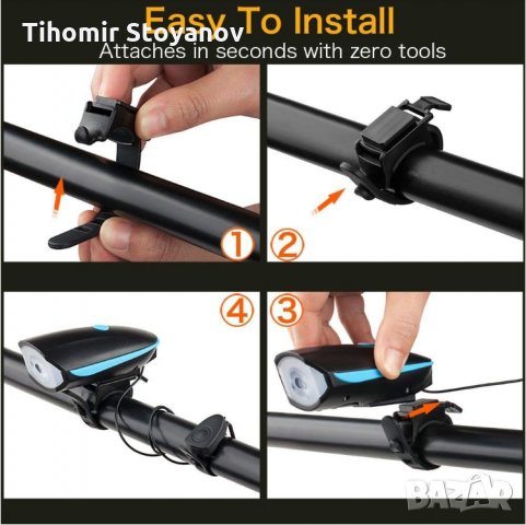 Фар и сирена 2в1 за колело велосипед USB зареждане Лед Фар за колоездене водоустойчив, снимка 8 - Аксесоари за велосипеди - 24867793