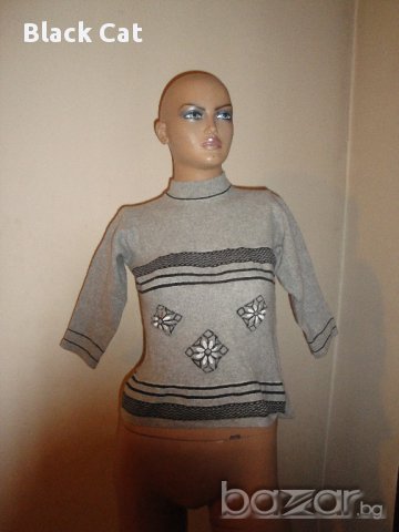 Нов кокетен сив дамски пуловер с поло яка, дамска блуза с дълъг (3/4) ръкав, топ, снимка 2 - Блузи с дълъг ръкав и пуловери - 9219696