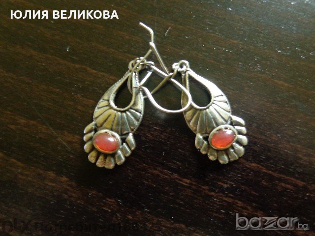Сребърни обеци с карнеол, снимка 1