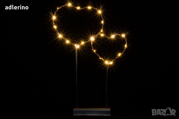 Светеща декорация Метални сърца, 25 ЛЕДа, 36 см, топло бяло, черна рамка, снимка 1