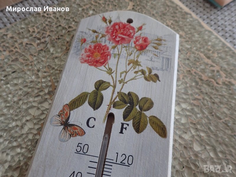 " Рози " - дървен ретро термометър, снимка 1