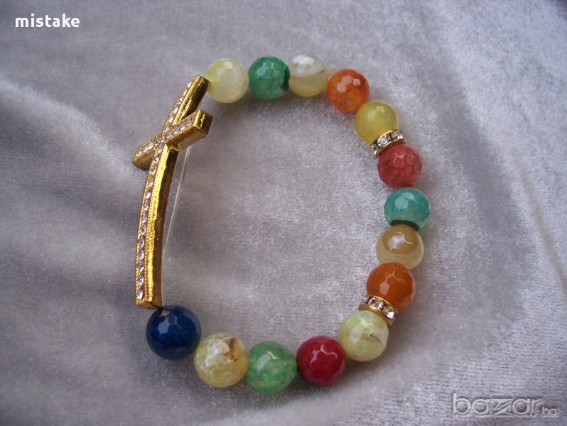 гривна цветен Ахат с кръст, снимка 1