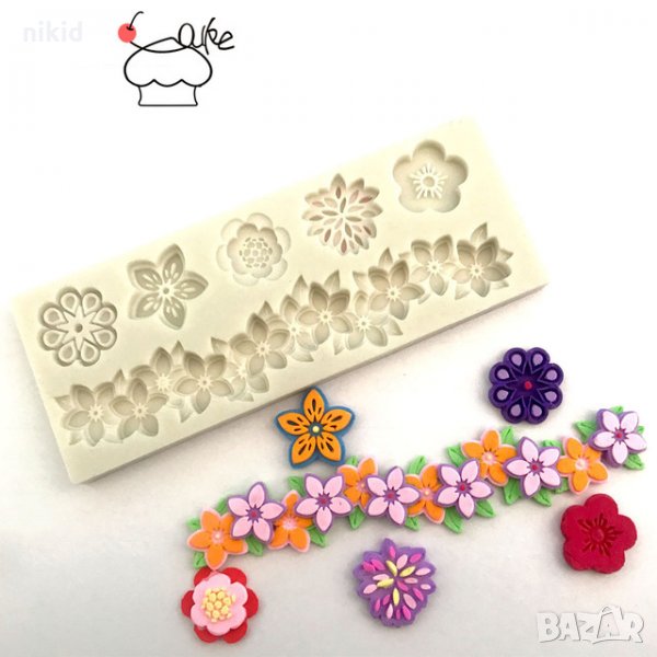 Много красиви цветя и ивица борд кант силиконов молд форма за украса торта сладки с фондан мъфини, снимка 1