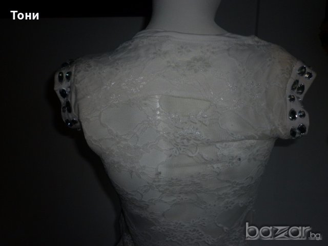 Бяла блуза с пайети и дантелен гръб , снимка 7 - Корсети, бюстиета, топове - 18565788