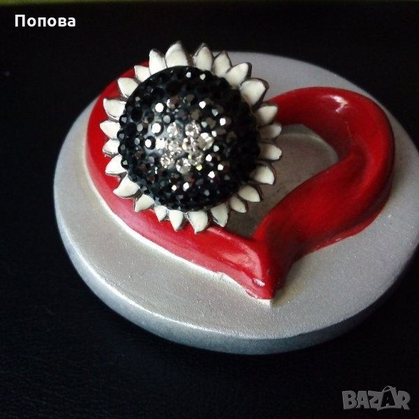 Сребърен пръстен с емайл и Сваровски кристали нов, снимка 1