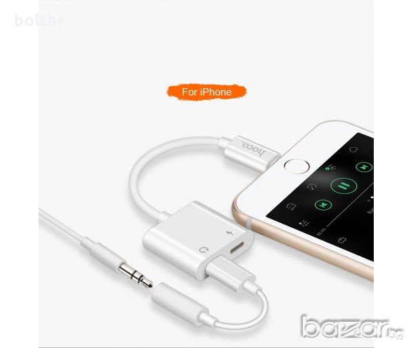 Кабел 2 в 1 за зареждане и слушане на музика за iPhone 7 / 7 Plus / 8/ 8 Plus, снимка 1