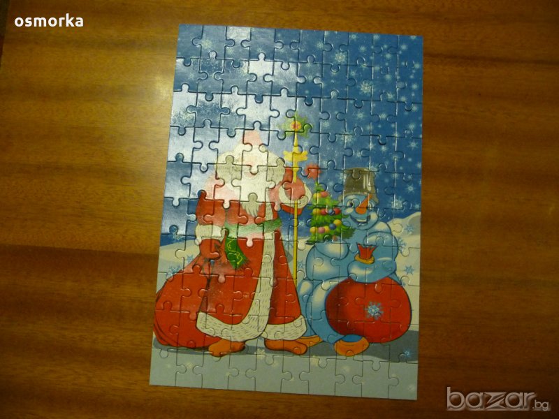 Пъзел 100 части Дядо Коледа Мраз Снежен човек Елха ЧНГ сняг, снимка 1