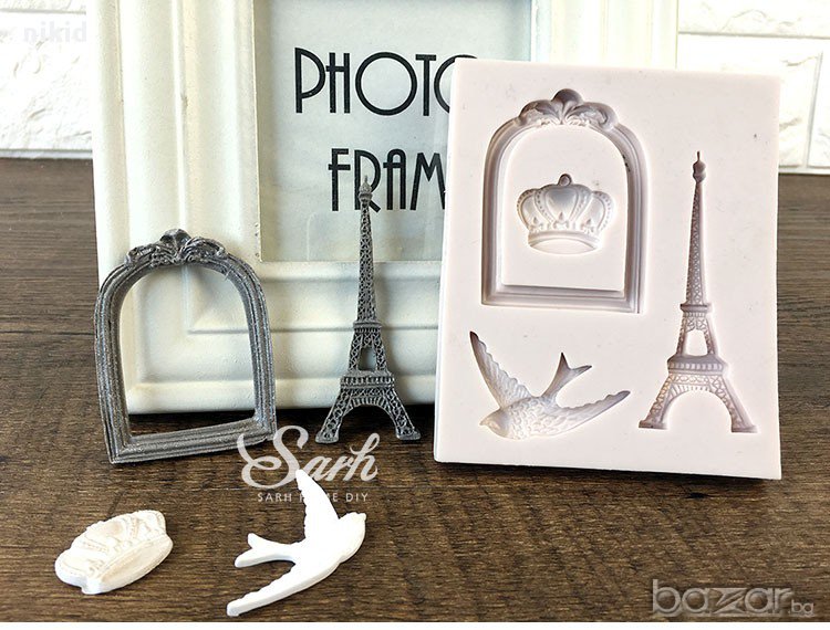 Айфелова кула гълъб рамка и корона силиконов молд форма торта декорация и украса фондан шоколад и др, снимка 1